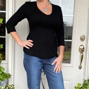 Duet designs maternity Black pullover cross over shirt with back tie.